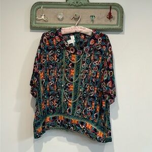 Vintage 80s Maggie Barnes plus size 18 W rayon print chain blouse multicolor top